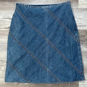 Vintage Y2K Jones New York Denim Midi Skirt Size 8 Diagonal Stitch High Waist